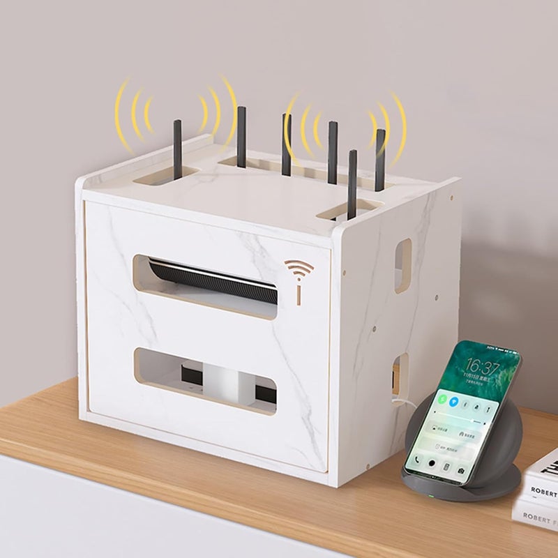 Hoernflk صندوق تخزين جهاز التوجيه WiFi المكتبي، خزانة تخزين جهاز التوجيه اللاسلكي، رفوف سياج، صندوق ترتيب كابل الطاقة للأغراض المنزلية لغرفة النوم وغرفة المعيشة، B_2 - Image 5